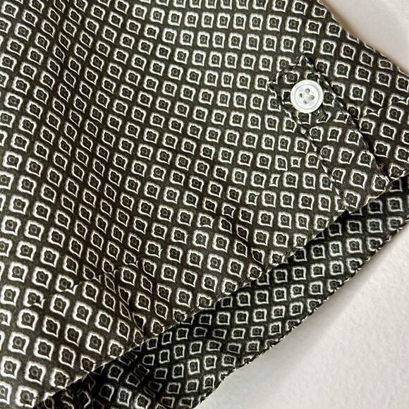 Structure Slim Button Up Shirt Men's Large Short Sleeve Black & Gray geometric - Picture 4 of 5